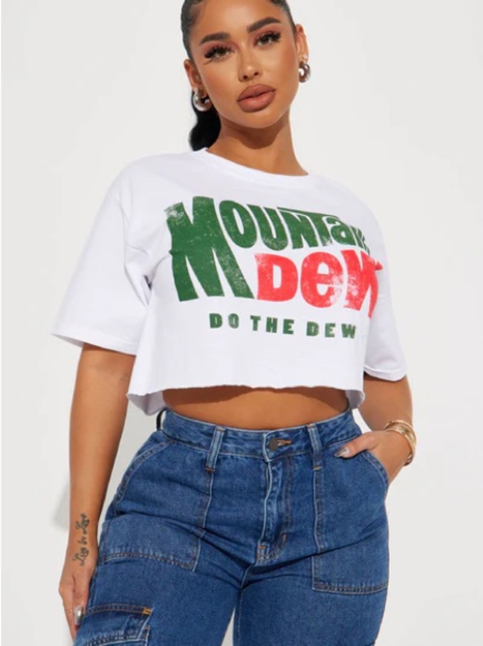 NWT MOUNTAIN DEW CROPPED GRAPHIC TEE, VARIOUS SIZES